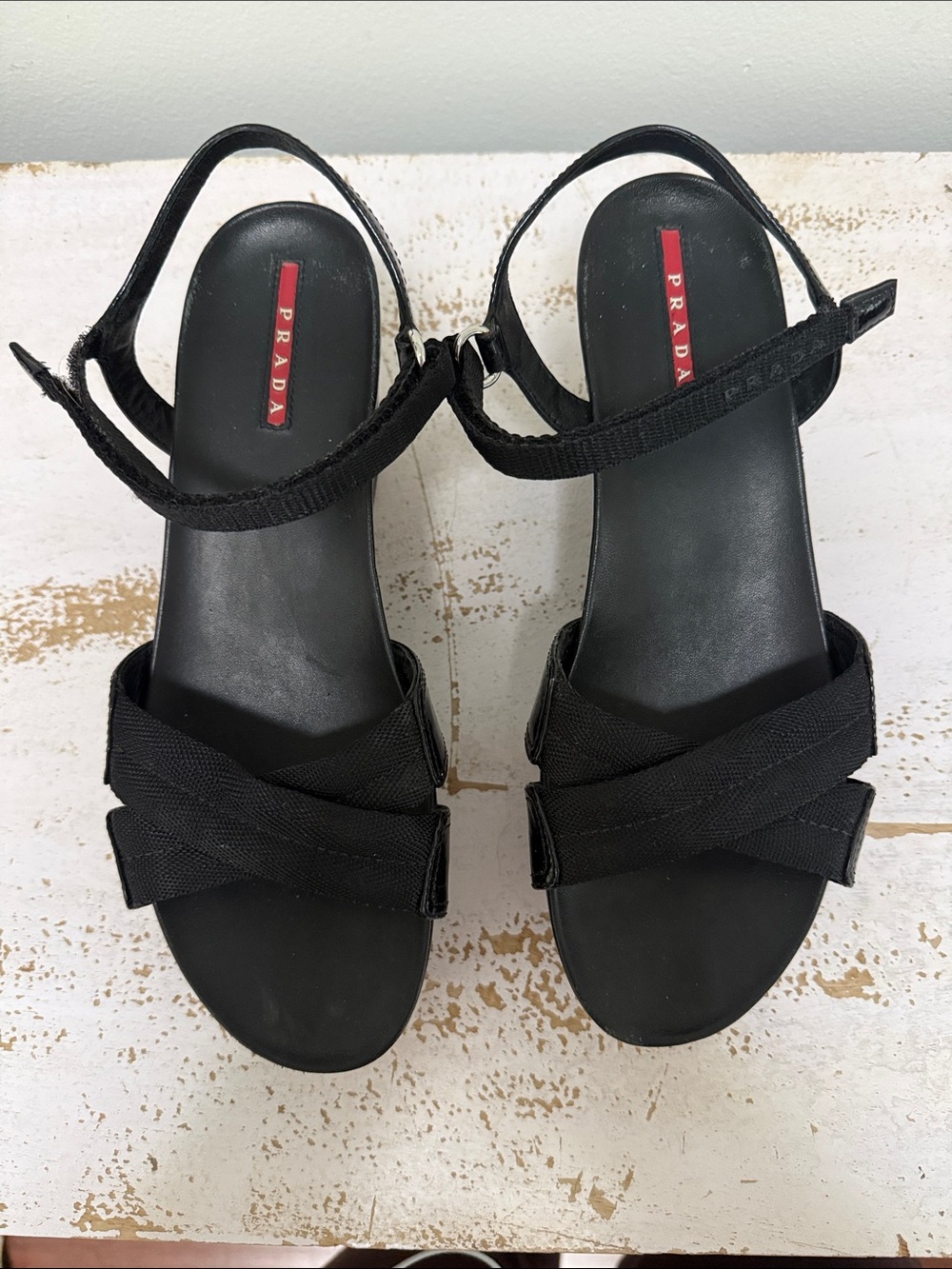 Prada Black Cross-Strap Slingback Sandals